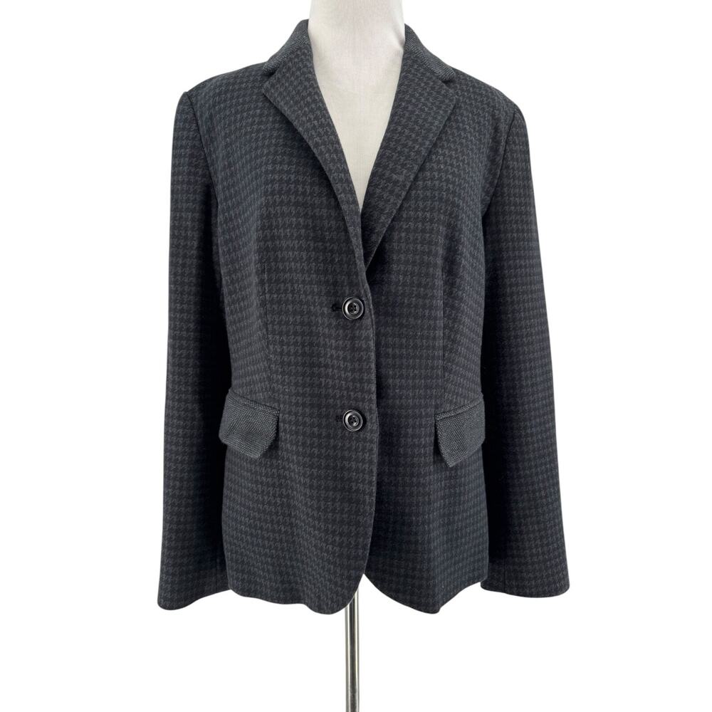 Talbots Women's Black Gray Herringbone‎ Print Long Sleeve Blazer Jacket Large